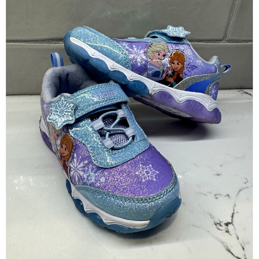 Target Disney Frozen Anna Elsa Girls Glitter Light Up Sneakers Purple/Blue 10